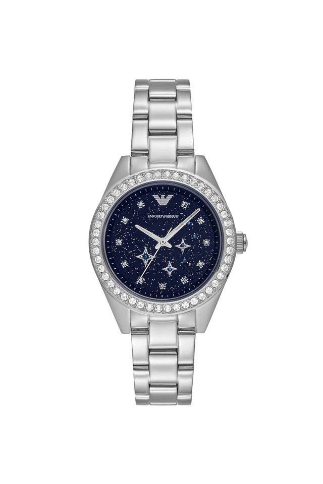 Women-s-36mm-Analogue-Quartz-Watch---Blue-Dial-with-Silver-Stainless-Steel-Strap-(AR11628)