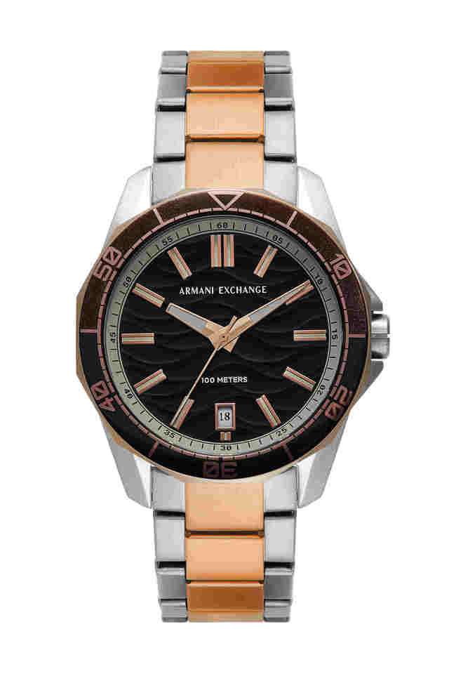 Spencer-Men-s-44mm-Analog-Quartz-Watch--Black-Dial-with-Two-Tone-Stainless-Steel-Strap-(AX1962I)