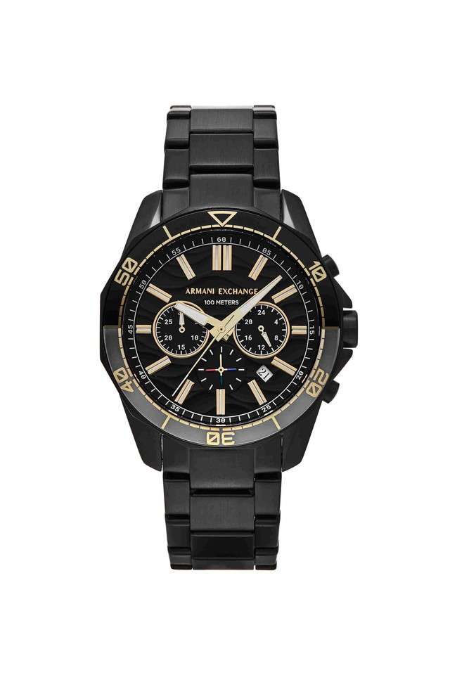 Quartz-44-mm-Black-Dial-Stainless-Steel-Chronograph-Watch-for-Men---AX1963