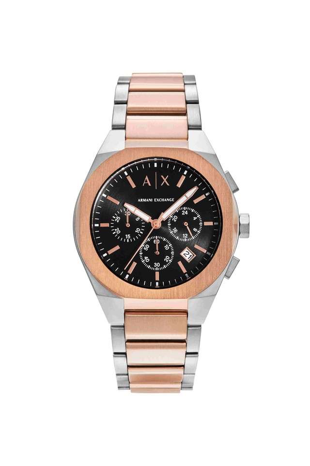 Quartz-42-mm-Black-Dial-Stainless-Steel-Chronograph-Watch-for-Men---AX4181
