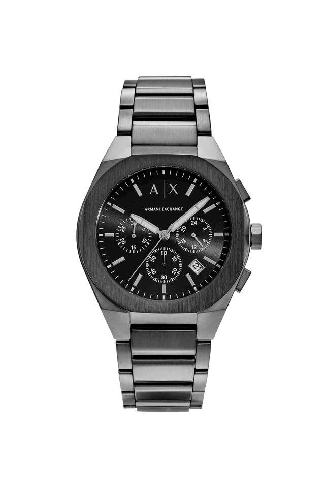 Quartz-42-mm-Black-Dial-Stainless-Steel-Chronograph-Watch-for-Men---AX4183