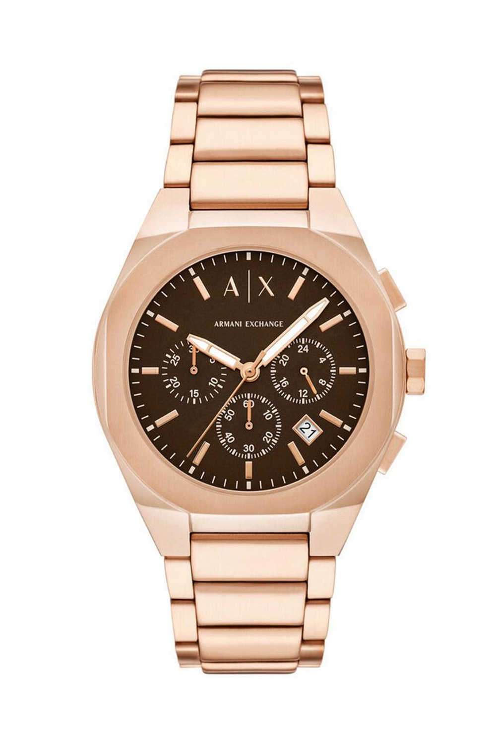 Rafael-Men-s-42-mm-Chronograph-Quartz-Watch---Brown-Dial-with-Rose-Gold-Stainless-Steel-Strap-(AX4188)