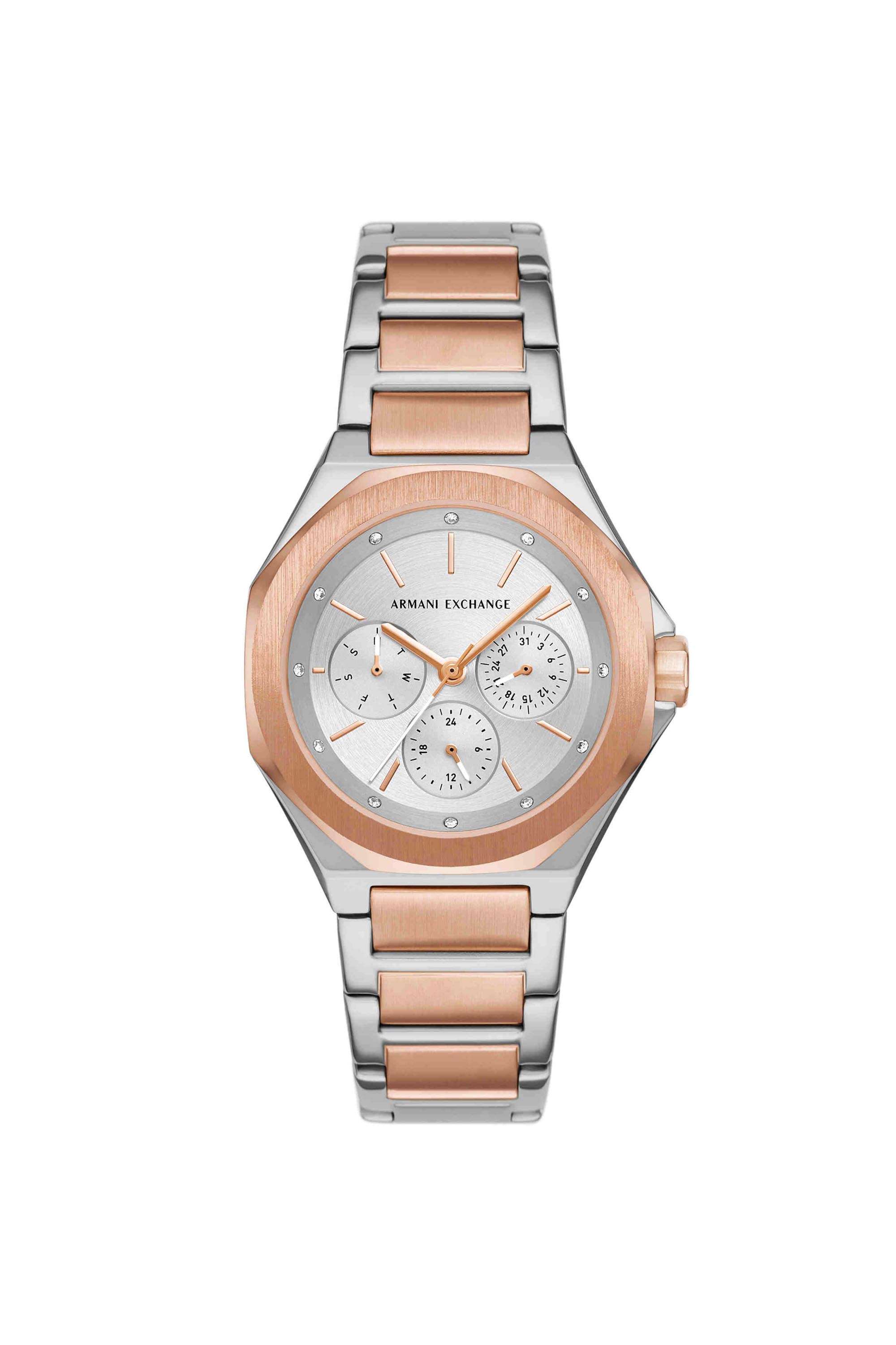 Sync-36-mm-Silver-Dial-Stainless-Steel-Chronograph-Watch-For-Women---AX4623