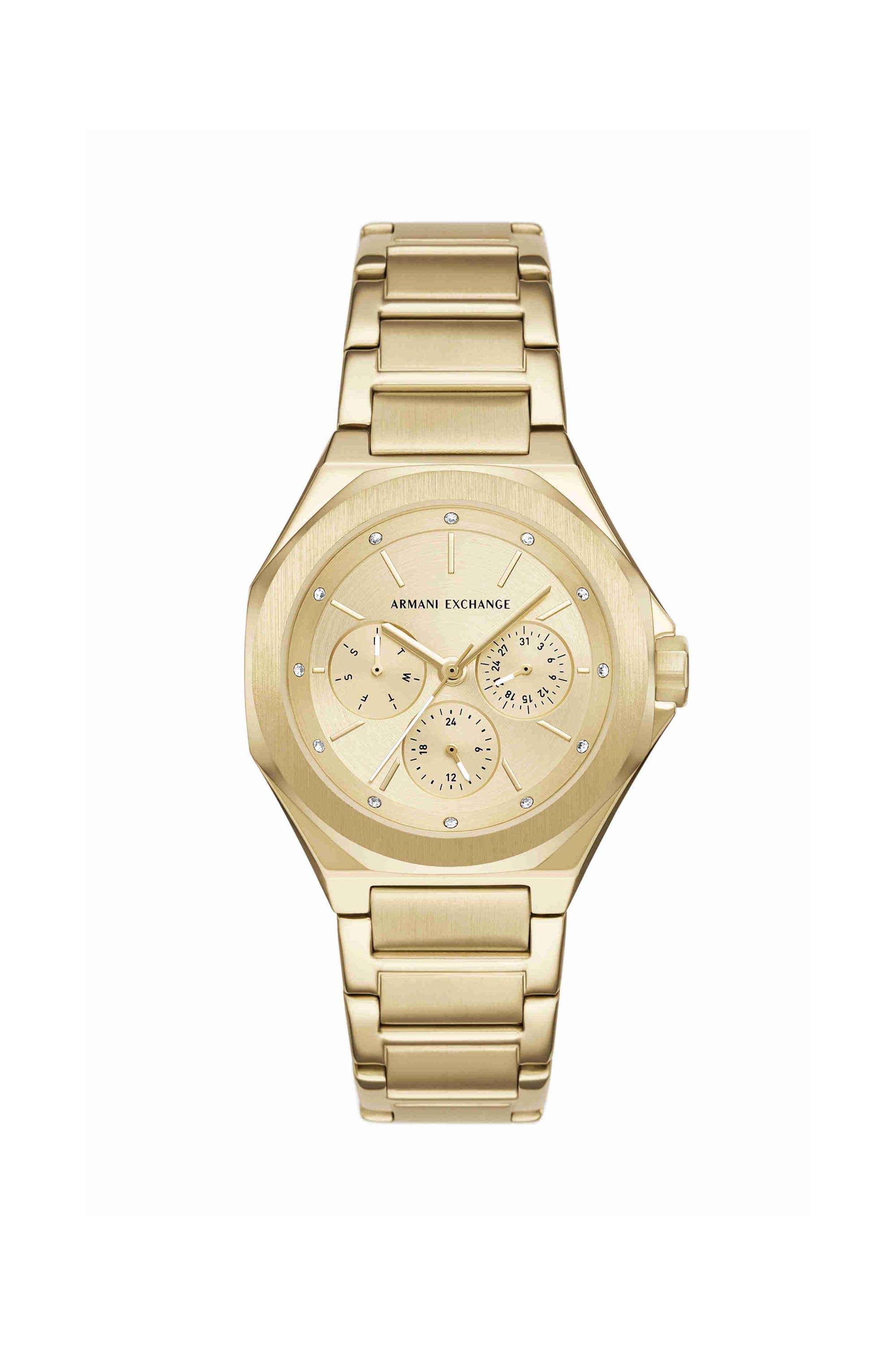 Sync-36-mm-Gold-Dial-Stainless-Steel-Chronograph-Watch-For-Women---AX4624