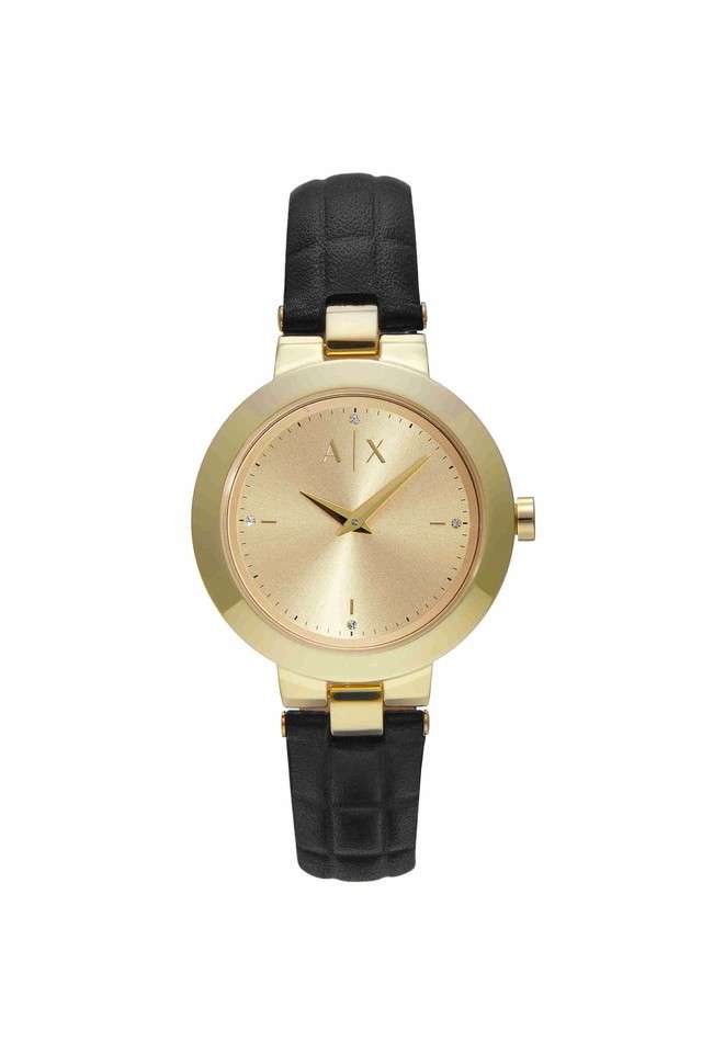 Quartz-36-mm-Gold-Dial-Leather-Analogue-Watch-for-Women---AX5174