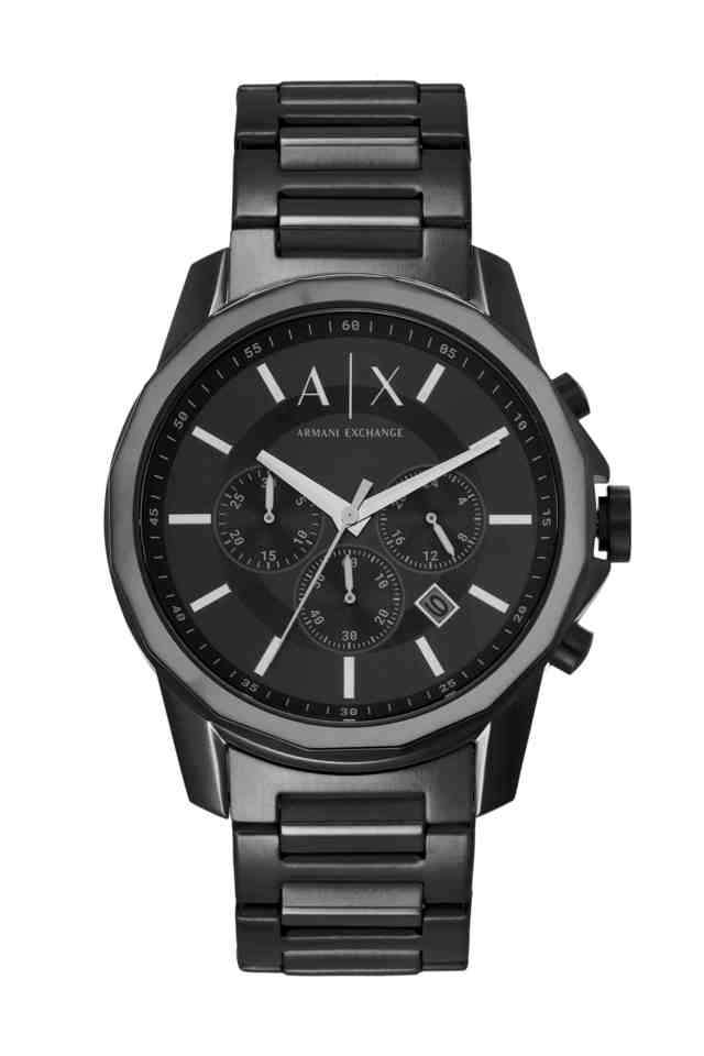 Banks-44-mm-Black-Dial-Stainless-Steel-Chronograph-Watch-For-Men---AX7153SET