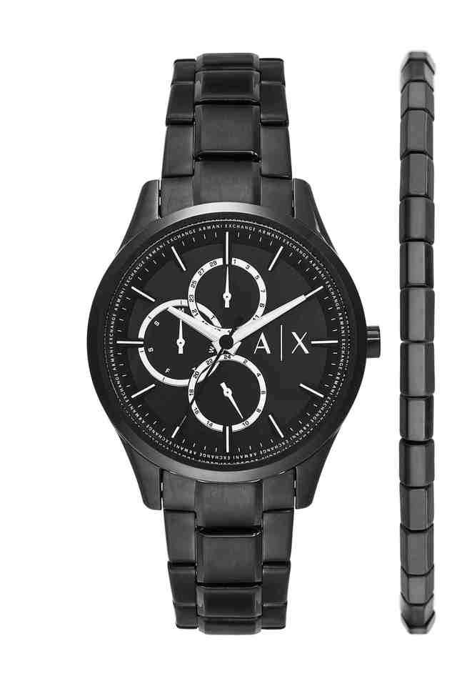 Quartz-42-mm-Black-Dial-Stainless-Steel-Chronograph-Wrist-Watch-for-Men---AX7154SET