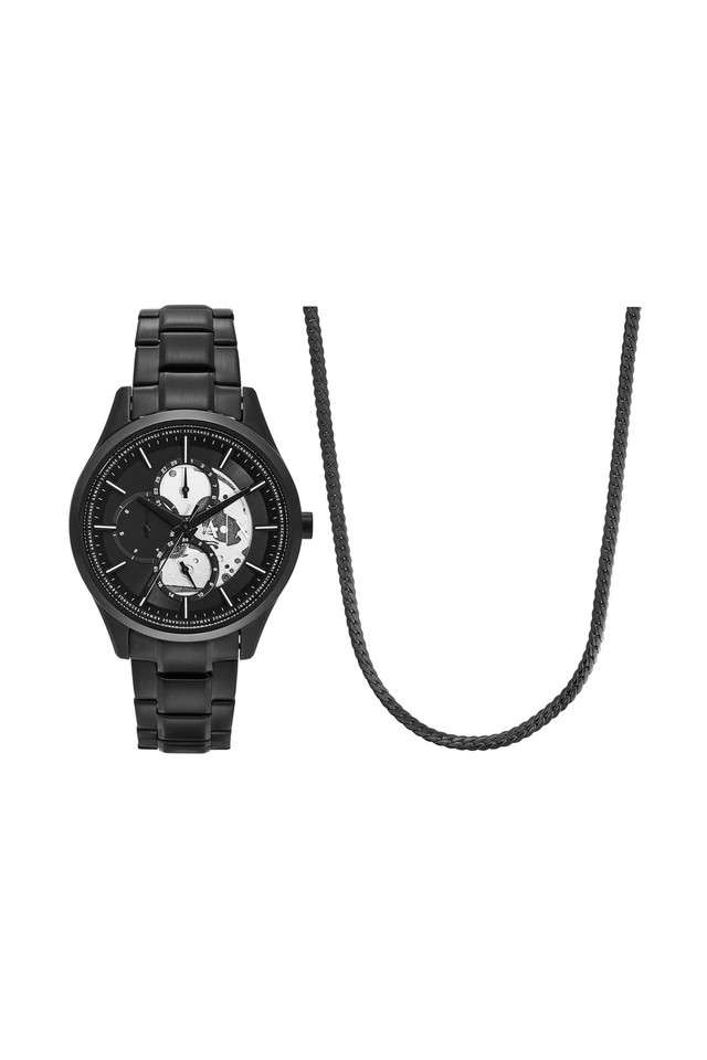 Quartz-42-mm-Black-Dial-Stainless-Steel-Chronograph-Watch-for-Men---AX7160SET