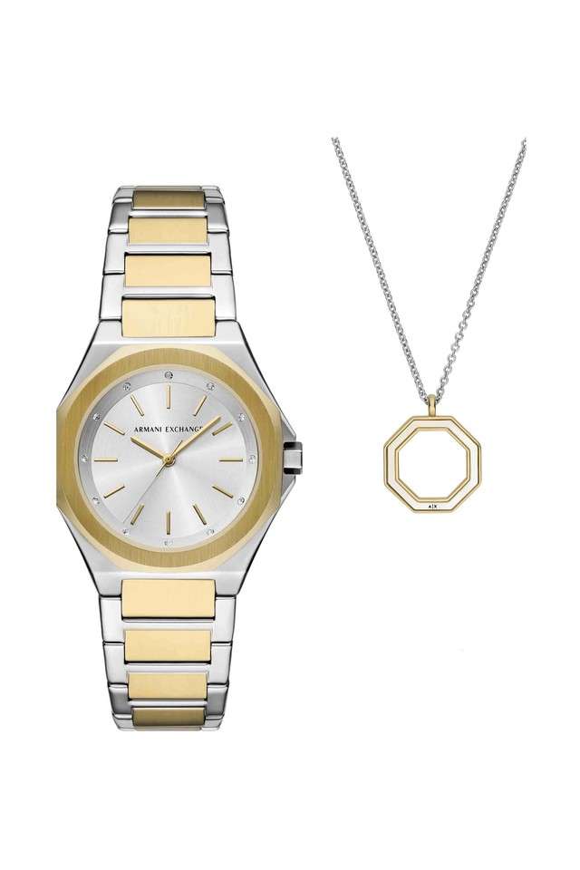 Quartz-34-mm-Silver-Dial-Stainless-Steel-Analogue-Watch-for-Women---AX7161SET
