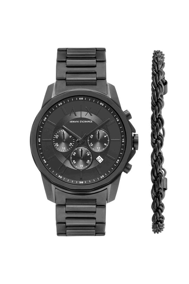 Quartz-44-mm-Black-Dial-Stainless-Steel-Chronograph-Wrist-Watch-for-Men---AX7163SET