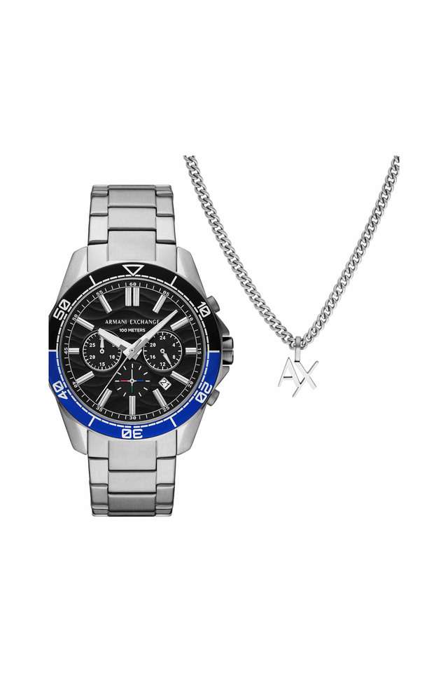 44-mm-Black-Dial-Stainless-Steel-Chronograph-Watch-for-Men---AX7166SET