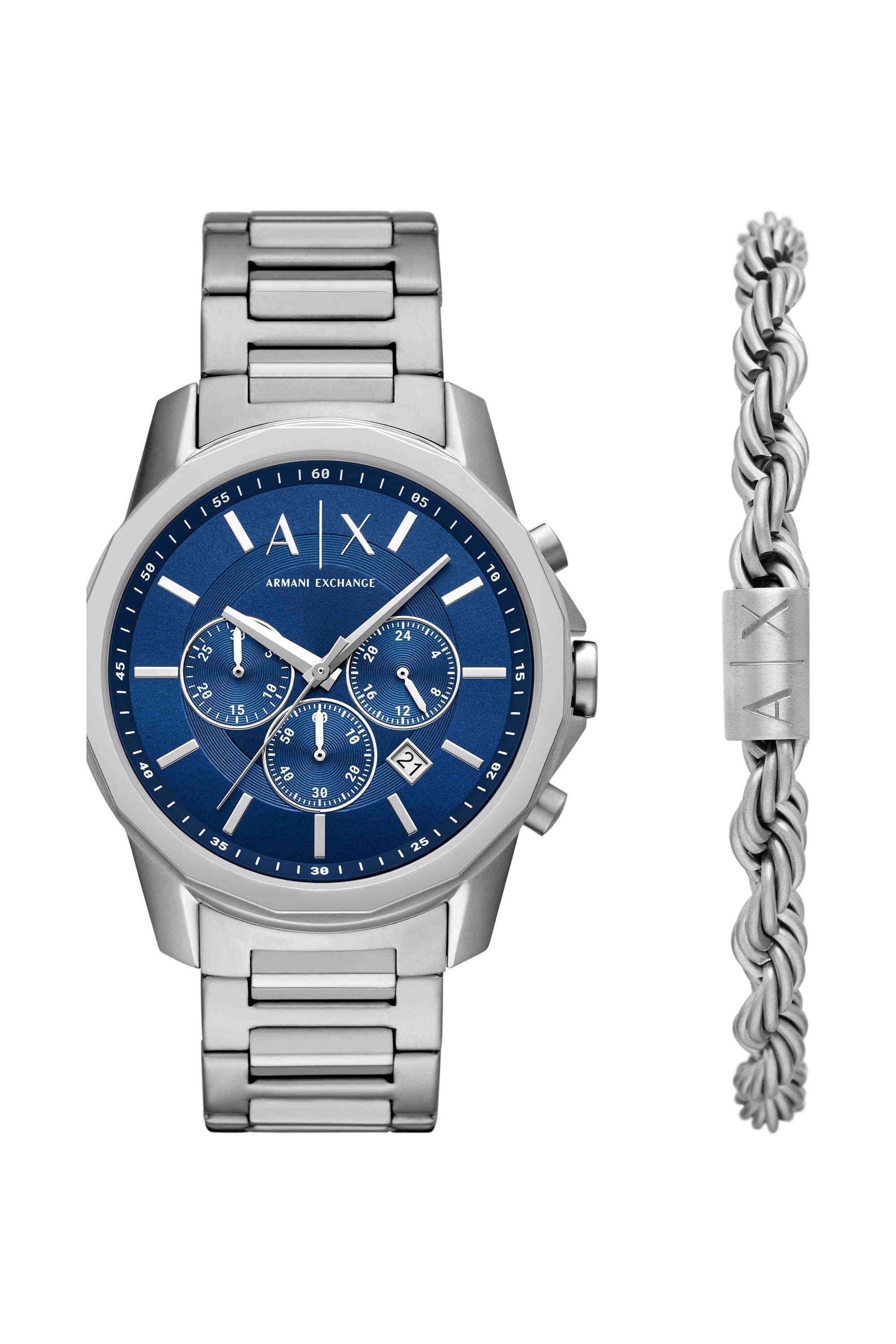 Sync-44-mm-Blue-Dial-Stainless-Steel-Chronograph-Watch-For-Men---AX7176SET