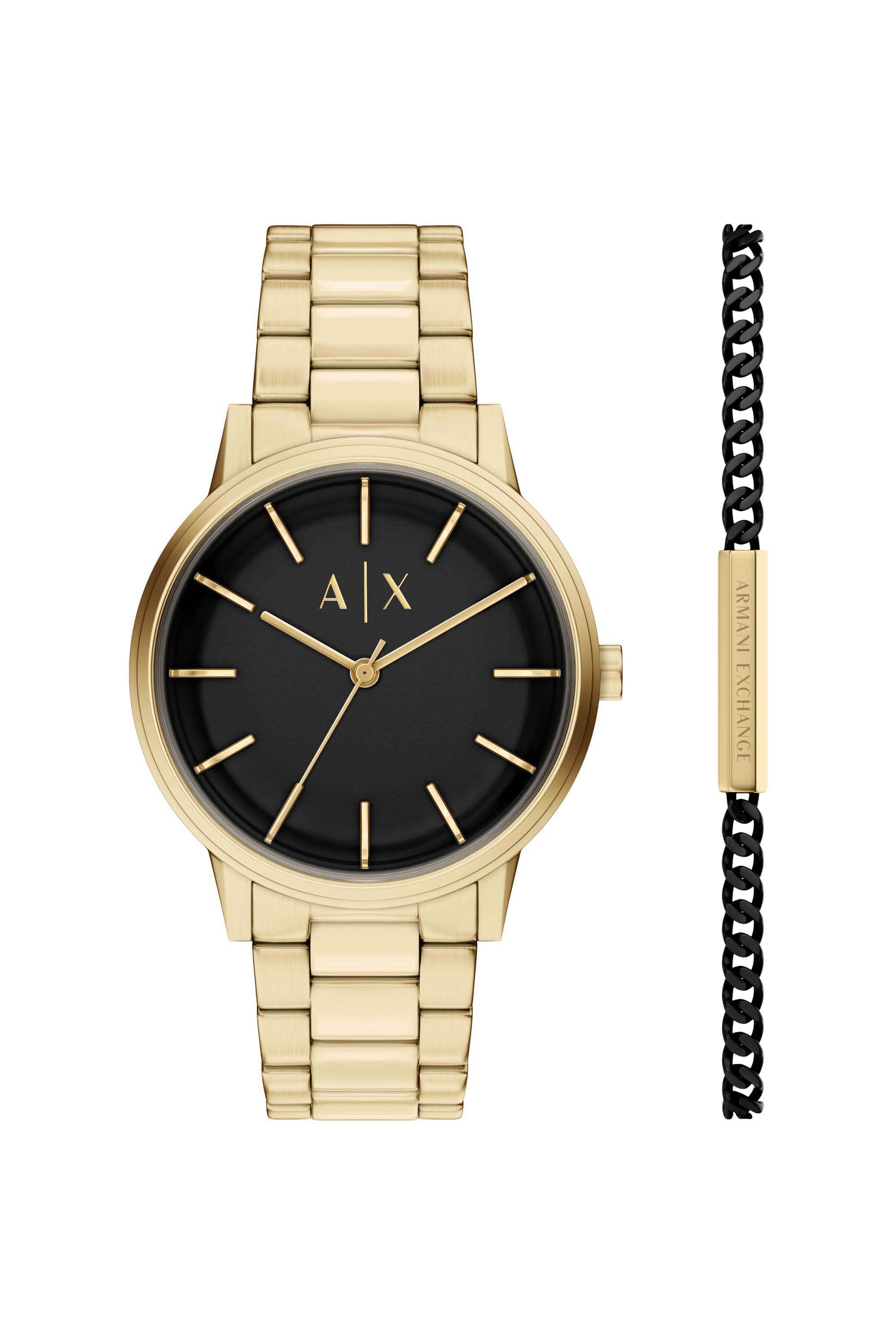 42-mm-Black-Dial-Stainless-Steel-Analogue-Watch-For-Men---AX7178SET