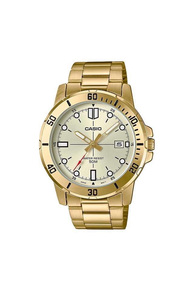 Mens-Gold-Dial-Stainless-Steel-Analog-Watch