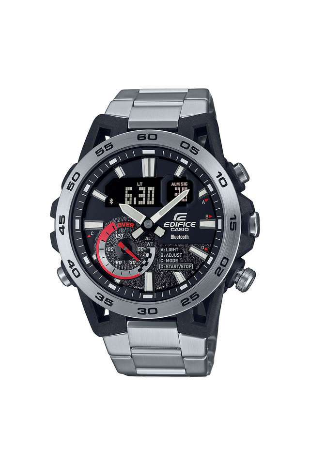 Edifice-Men-s-52.4mm-Analog-Digital-Quartz-Watch---Black-Dial-with-Silver-Stainless-Steel-Strap-(ED574)