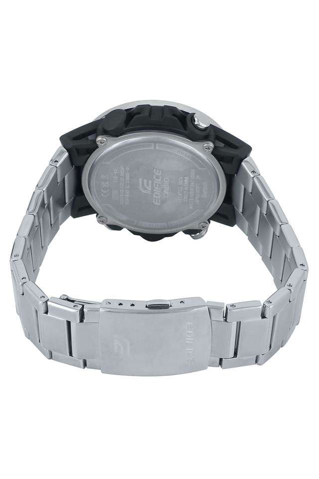 Edifice-Men-s-52.4mm-Analog-Digital-Quartz-Watch---Black-Dial-with-Silver-Stainless-Steel-Strap-(ED574)