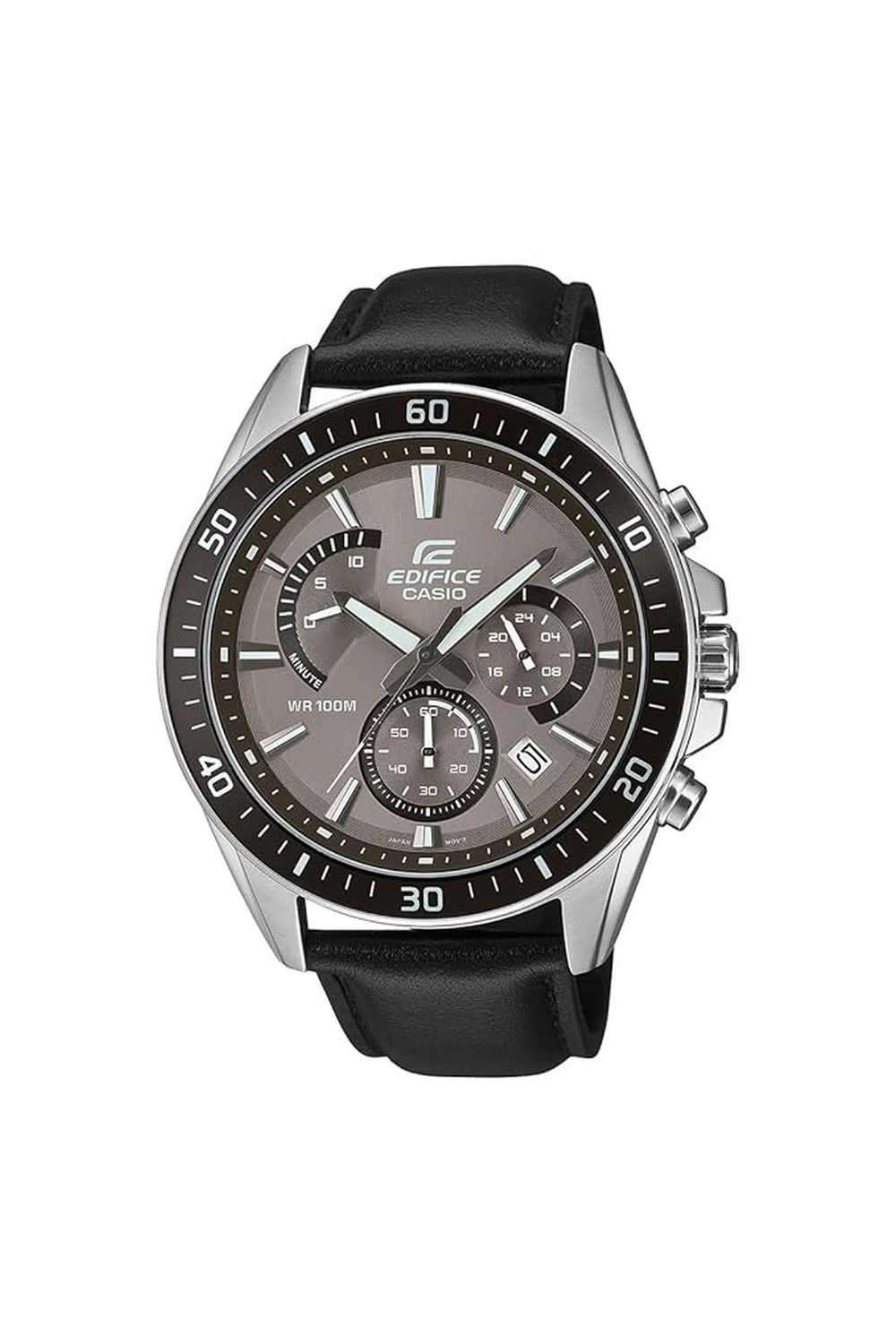 Edifice-Men-s-47-mm-Analogue-Quartz-Watch---Brown-Dial-with-Black-Leather-Strap-(WCAED616)