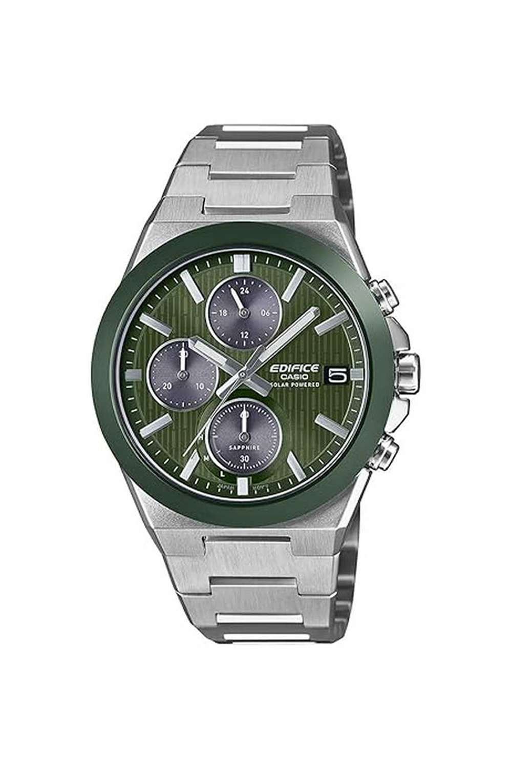 Edifice-Men-s--40.9-mm-Analogue-Quartz-Watch---Green-Dial-with-Stainless-Steel-Strap-(WCAED681-)