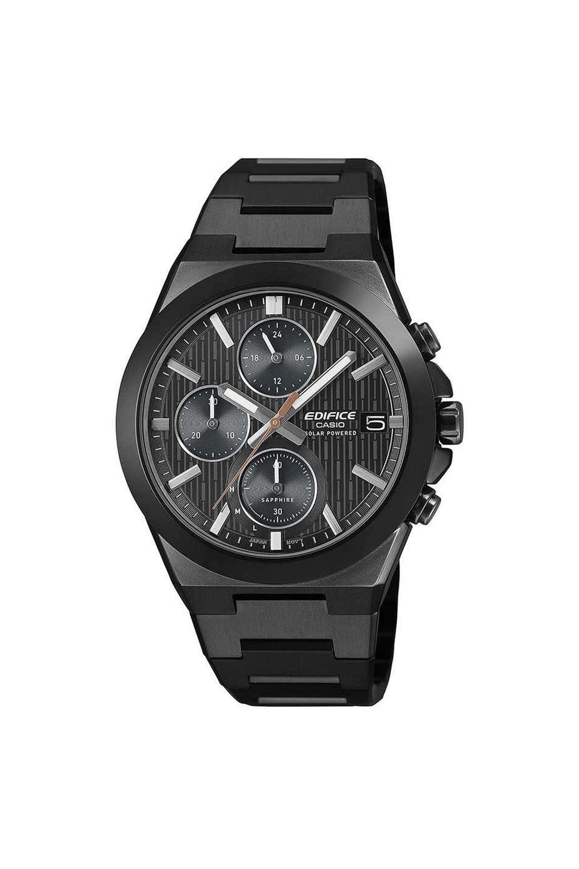 Edifice-Men-s-40.9-mm-Analogue-Quartz-Watch---Black-Dial-with-Black-Stainless-Steel-Strap-(WCAED682)