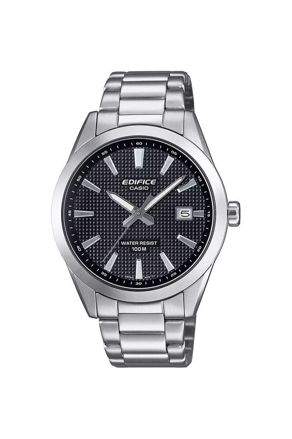 Edifice-Men-s-47.5-mm-Analogue-Quartz-Watch---Black-Dial-with-Silver-Stainless-Steel-Strap-(WCAED683)
