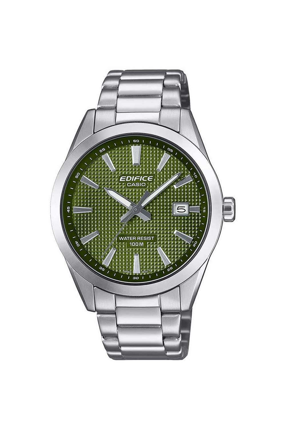 Edifice-Men-s-40-mm-Analogue-Quartz-Watch---Green-Dial-with-Silver-Stainless-Steel-Strap-(WCAED685)