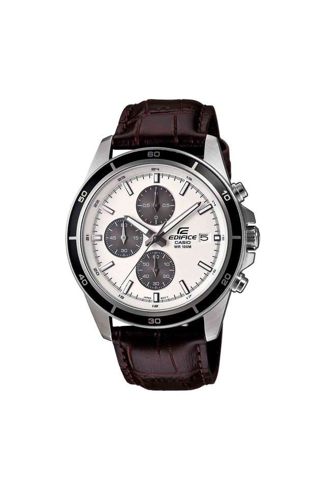 Mens-40-49-mm-Edifice-Brown-Silver-&-White-Dial-Leather-Analogue-Watch---EX097