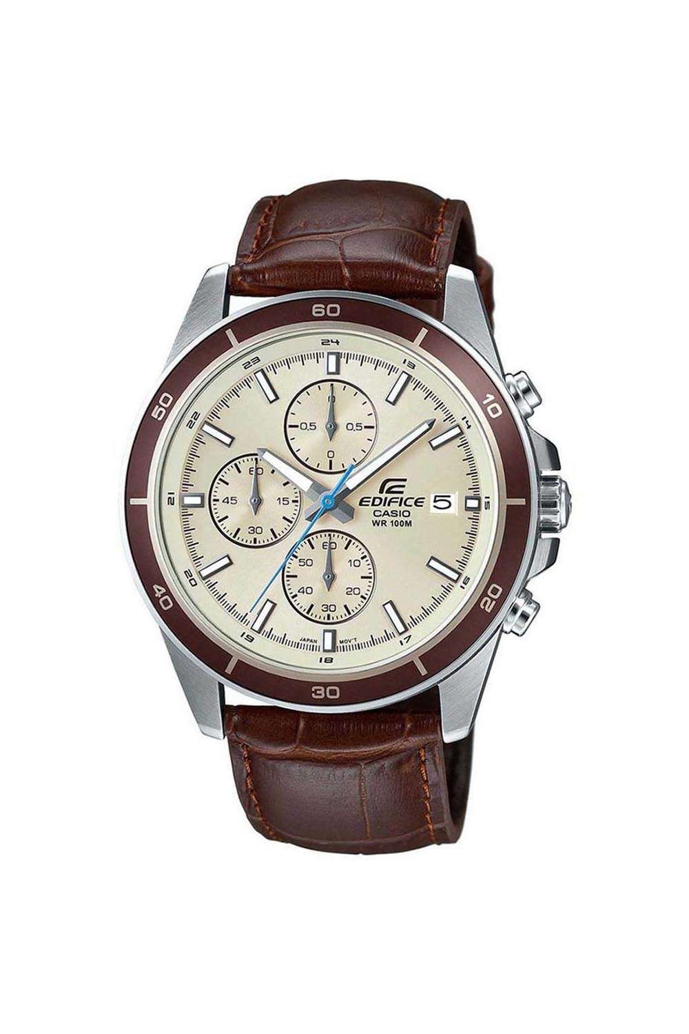 Edifice-Men-s-40-mm-Analogue-Quartz-Watch---Beige-Dial-with-Brown-Leather-Strap-(WCAEX303)