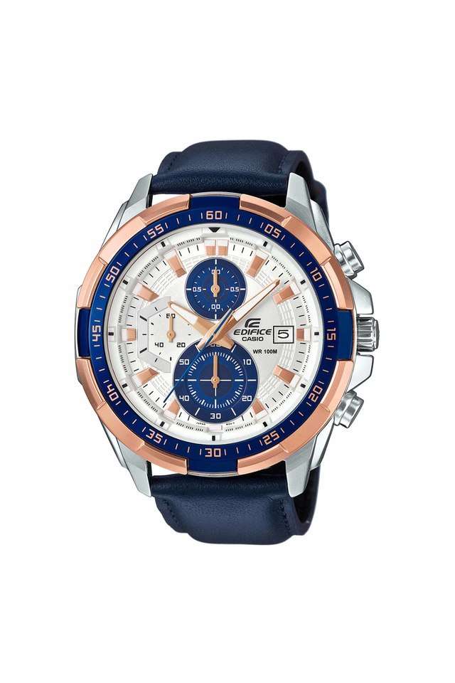 Mens-50-mm-Edifice-Blue-And-White-Dial-Leather-Analogue-Watch---EX306
