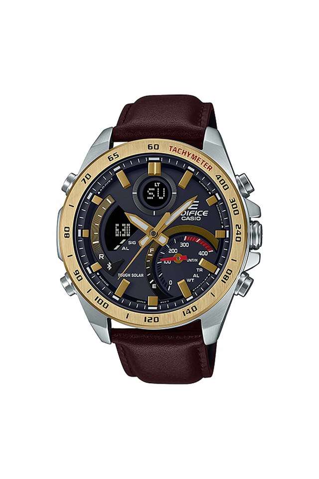 Mens-Gold-Dial-Leather-Analog-Digital-Watch