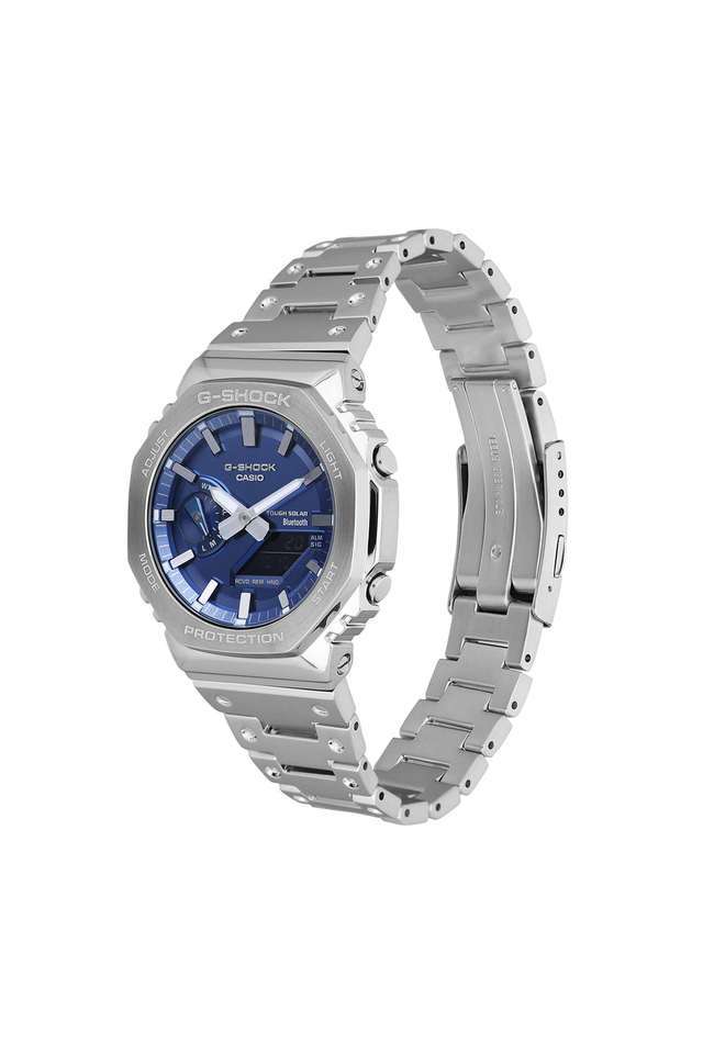G-Shock-Men-s-49.8mm-Analog-Digital-Quartz-Watch---Blue-Dial-with-Silver-Stainless-Steel-Strap-(G1563)