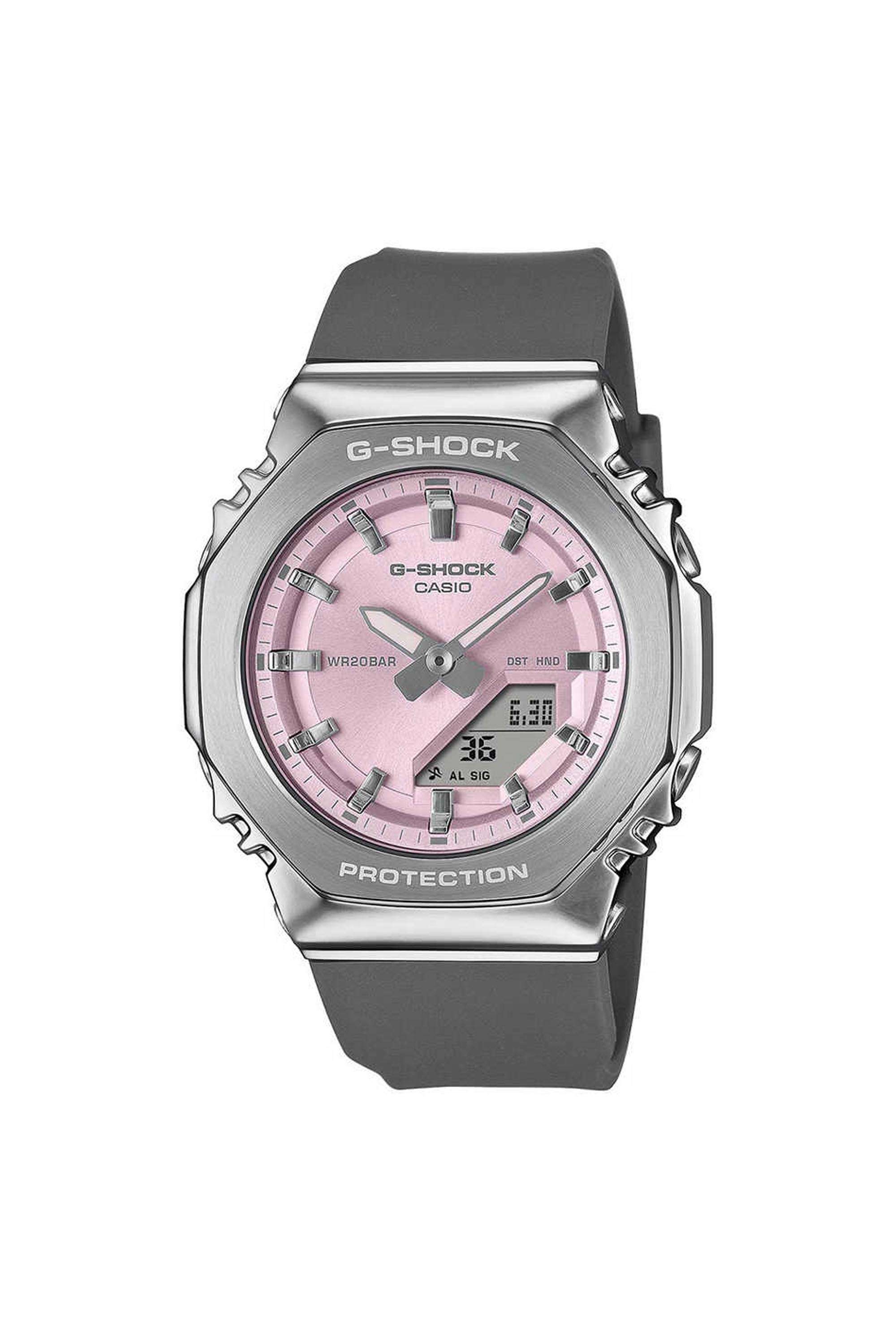 G-Shock-Women-s-Analogue-Digital-Quartz-Watch---Pink-Dial-with-Grey-Rubber-Strap-(WCAG1626)