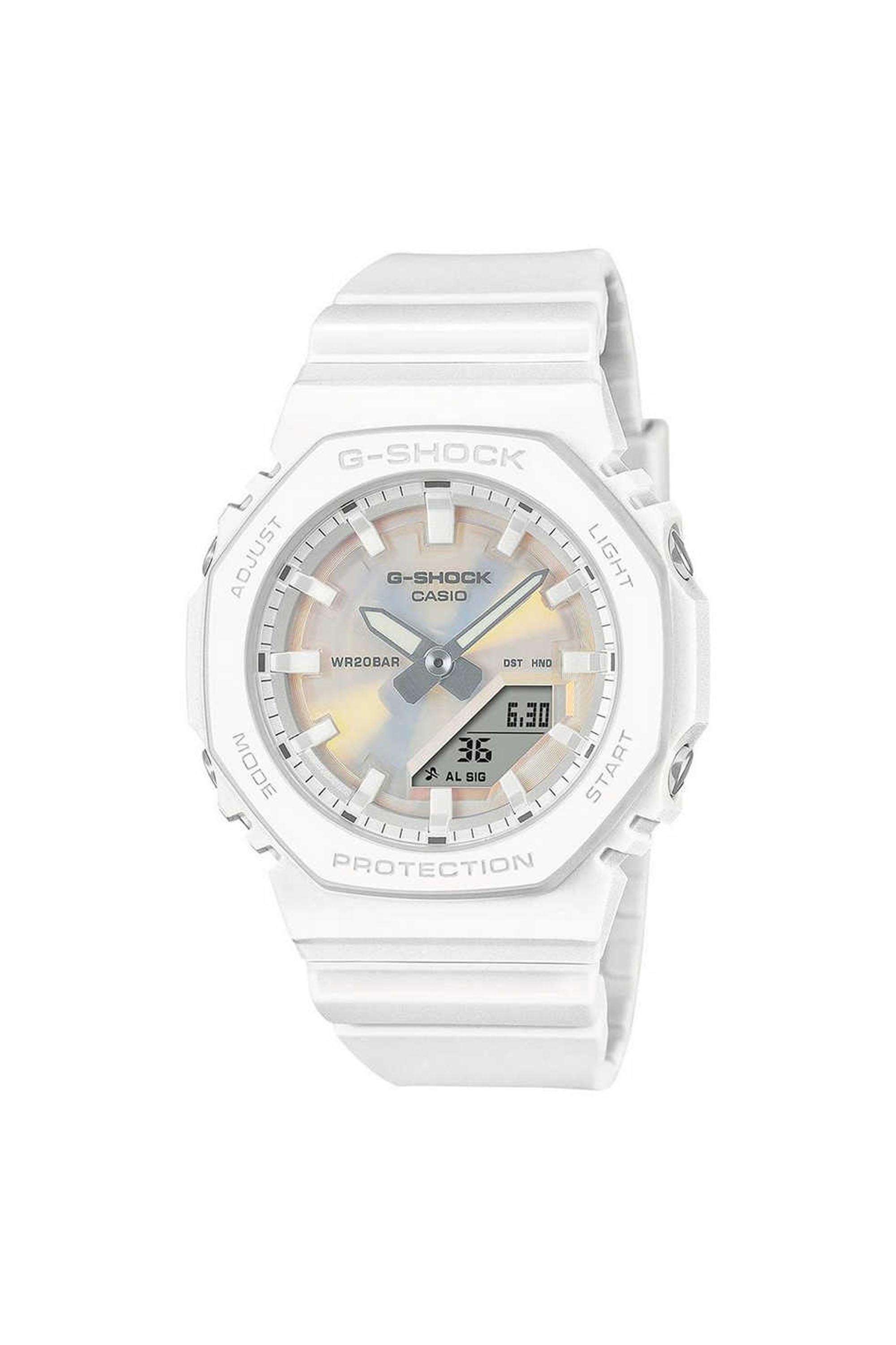 G-Shock-Women-s-Analogue-Digital-Quartz-Watch---Multicolour-Dial-with-White-Rubber-Strap-(WCAG1740)