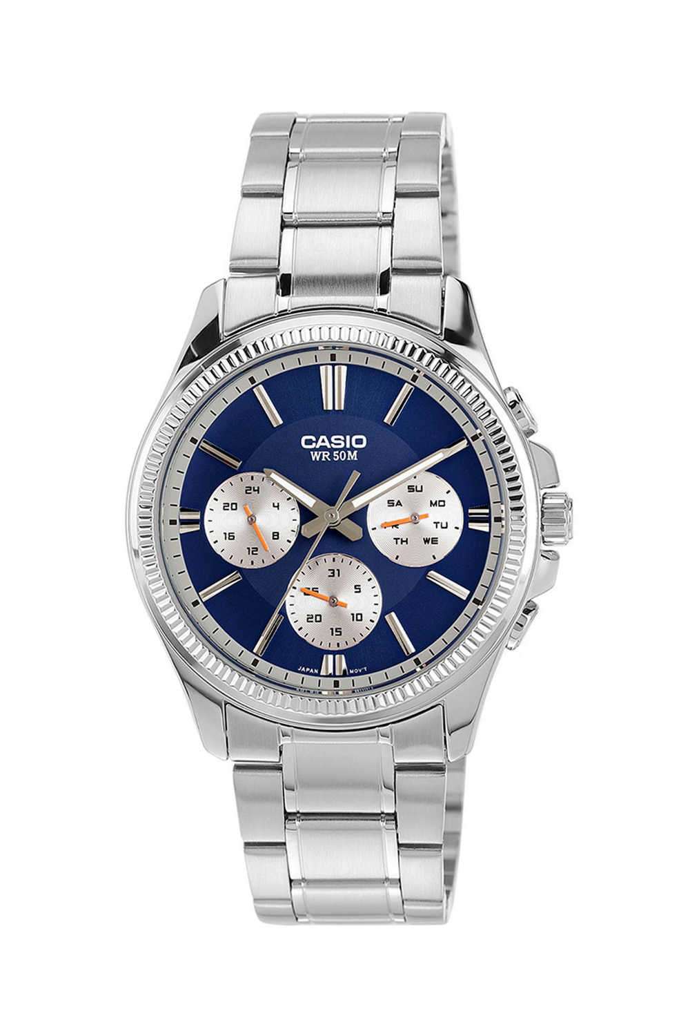 Enticer-Men-s-42-mm-Analogue-Quartz-Watch---Blue-Dial-with-Silver-Stainless-Steel-Strap-(WCANA2228)