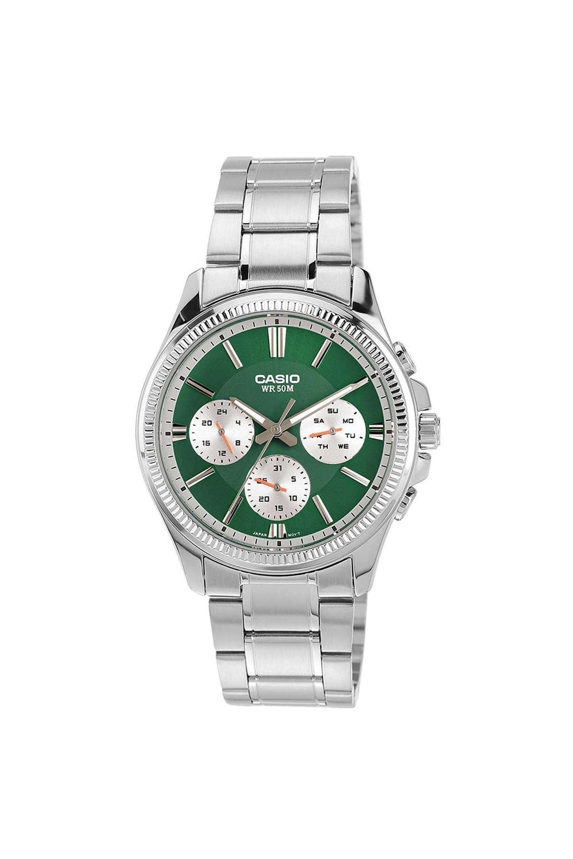 Enticer-Men-s-Analogue-Quartz-Watch---Green-Dial-with-Silver-Stainless-Steel-Strap-(WCANA2230)
