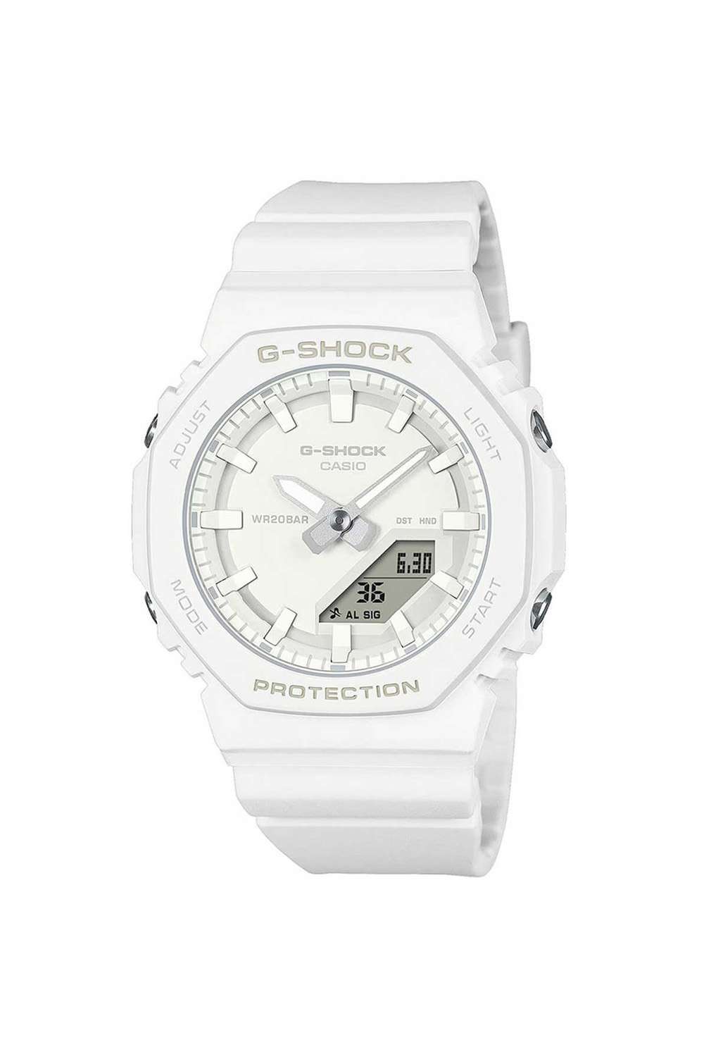 G-Shock-Women-s-40.2-mm-Analogue-Digital-Quartz-Watch---White-Dial-with-White-Resin-Strap-(WCANG1532)