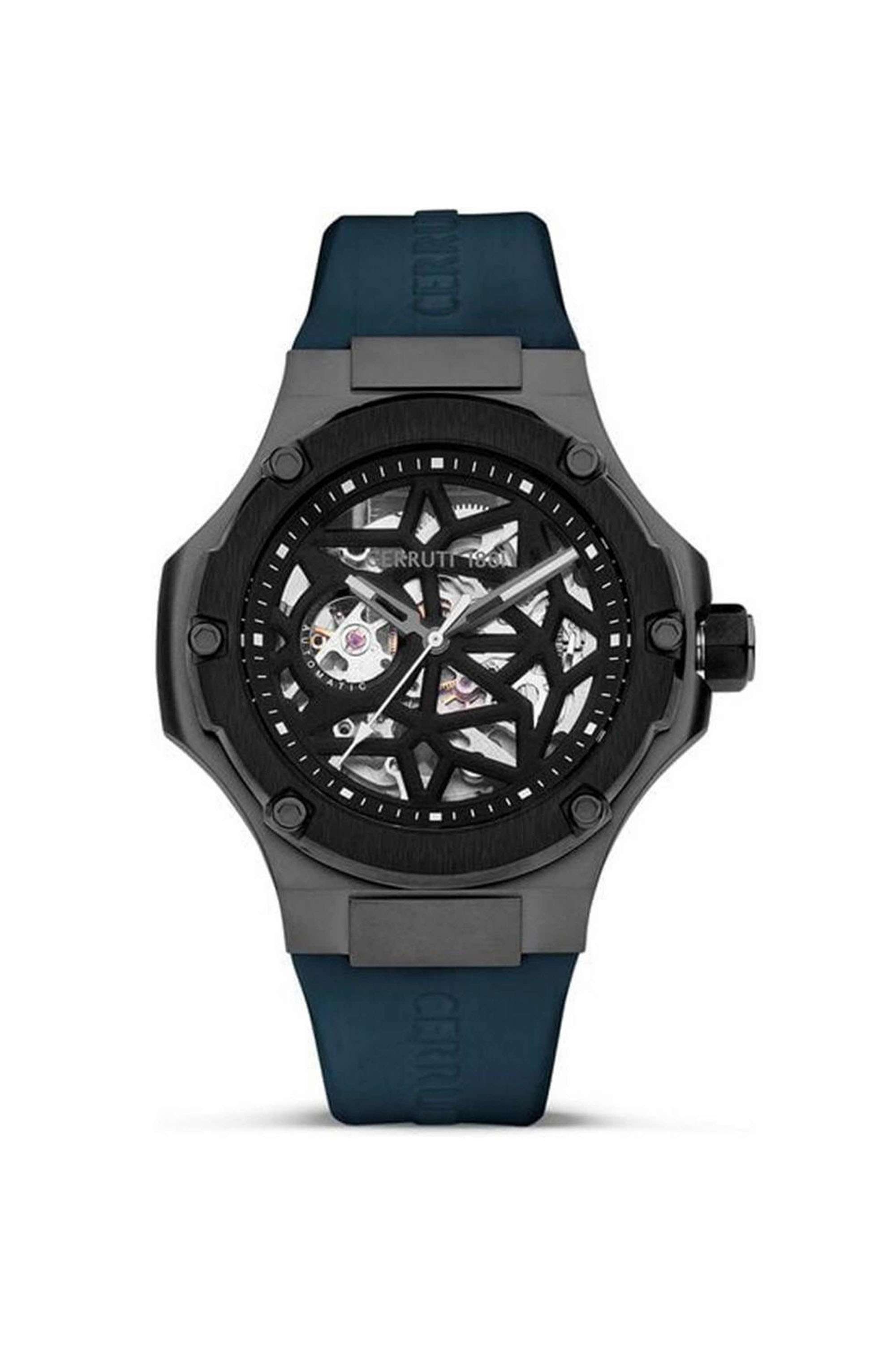 Lucardo-49-mm-Quartz-Analogue-Watch-for-Men---Black-Dial-with-Blue-Silicone-Strap-(WCECIWGR0007102)
