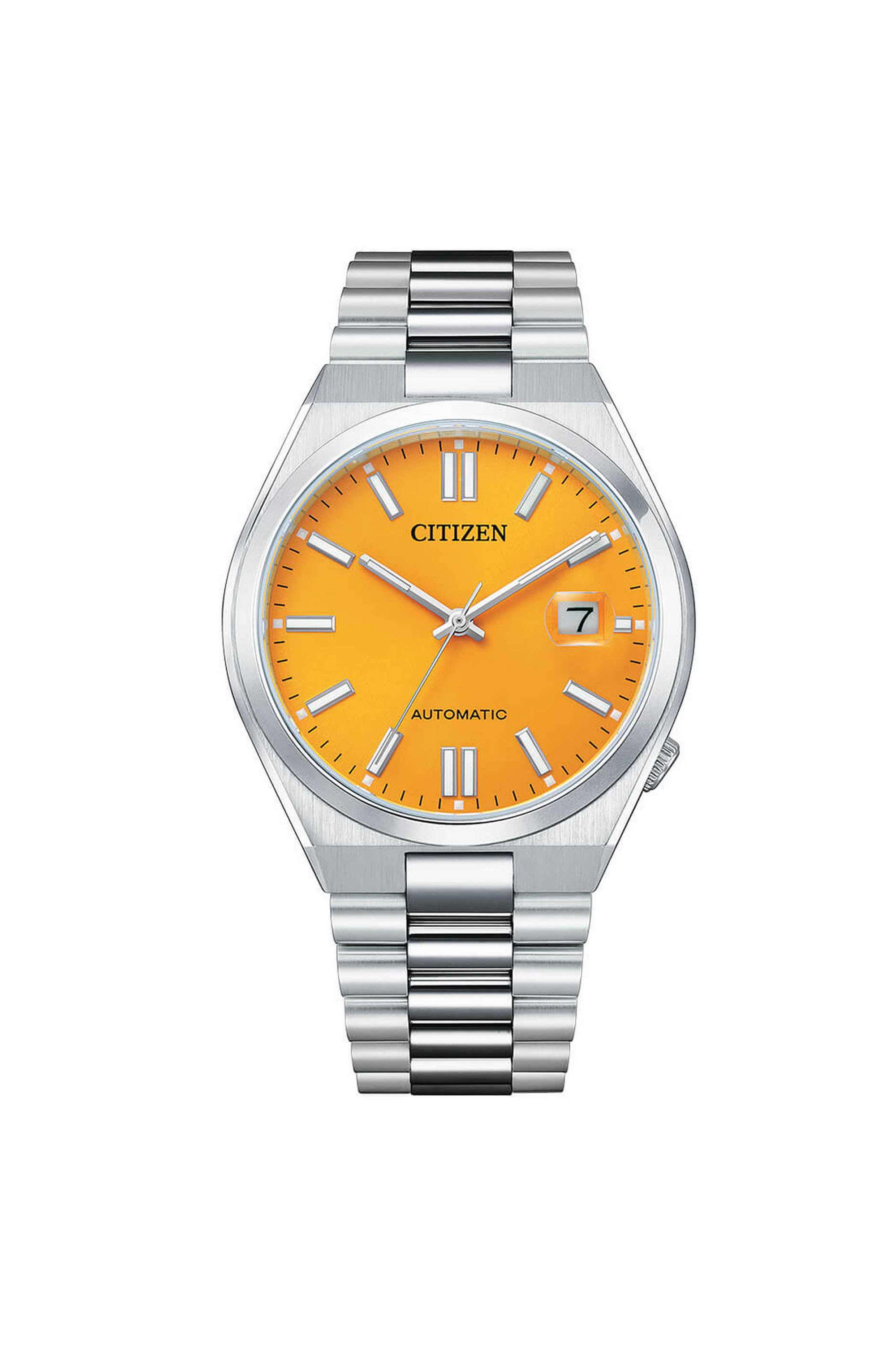 Tsuyosa-40-mm-Automatic-Analogue-Watch-for-Men---Yellow-Dial-with-Silver-Stainless-Steel-Strap-(WCZS-NJ0150-81Z)