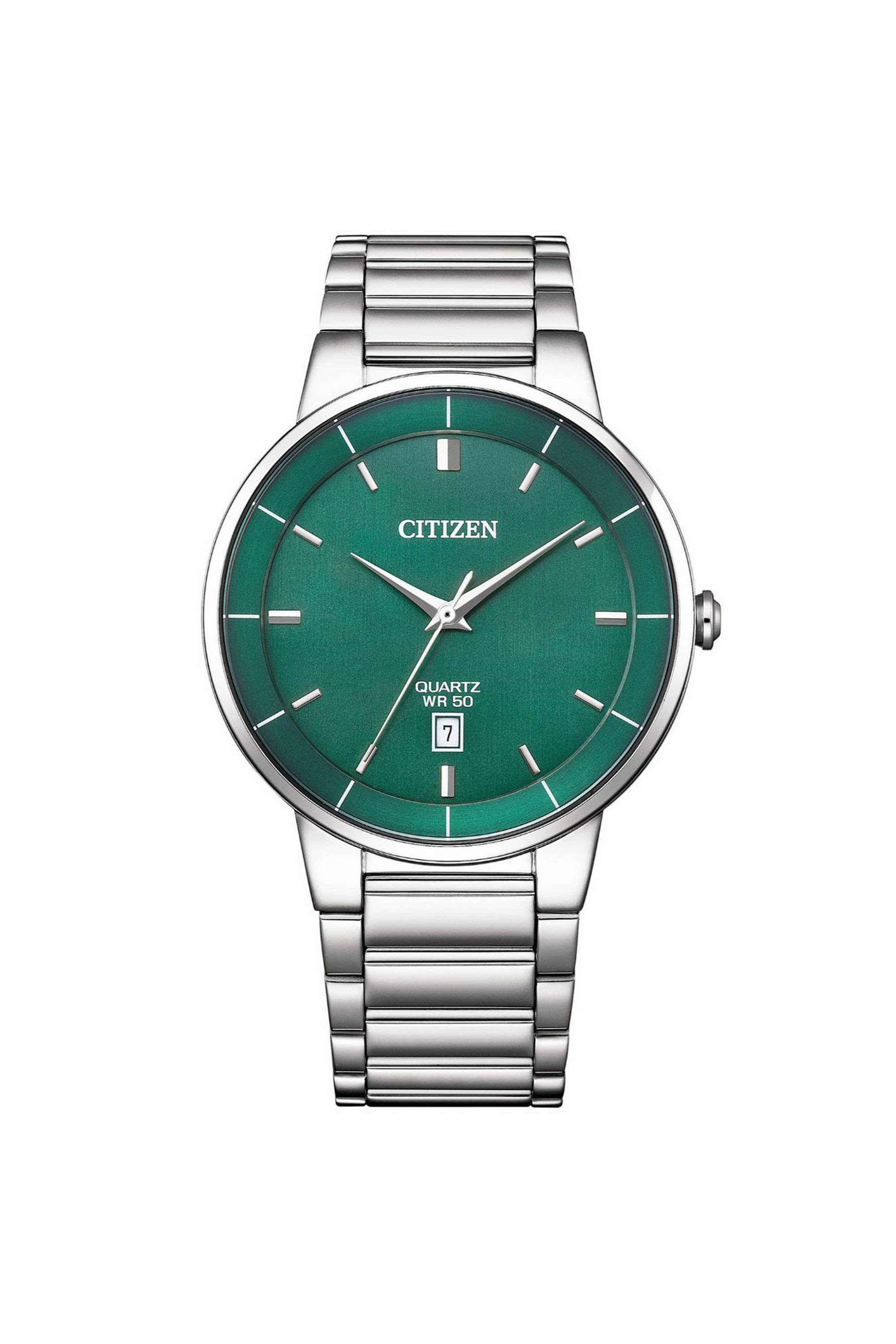 40-mm-Quartz-Analogue-Watch-for-Men---Green-Dial-with-Silver-Stainless-Steel-Strap-(WCZSBI512051X)