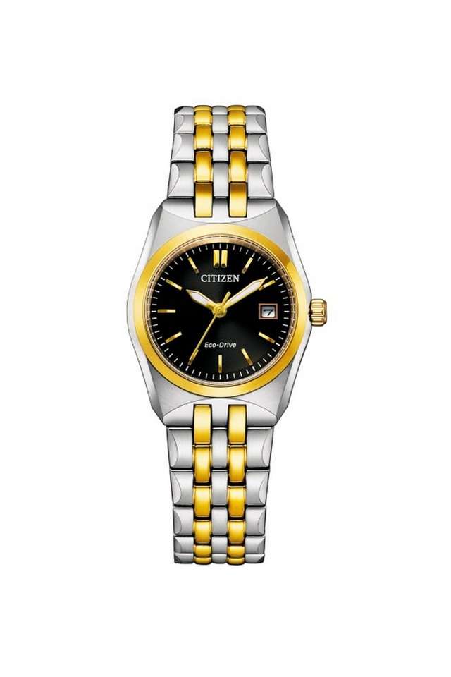 Women-s-27-mm-Black-Dial-Stainless-Steel-Eco-Drive-Analog-Watch---EW22999-50E
