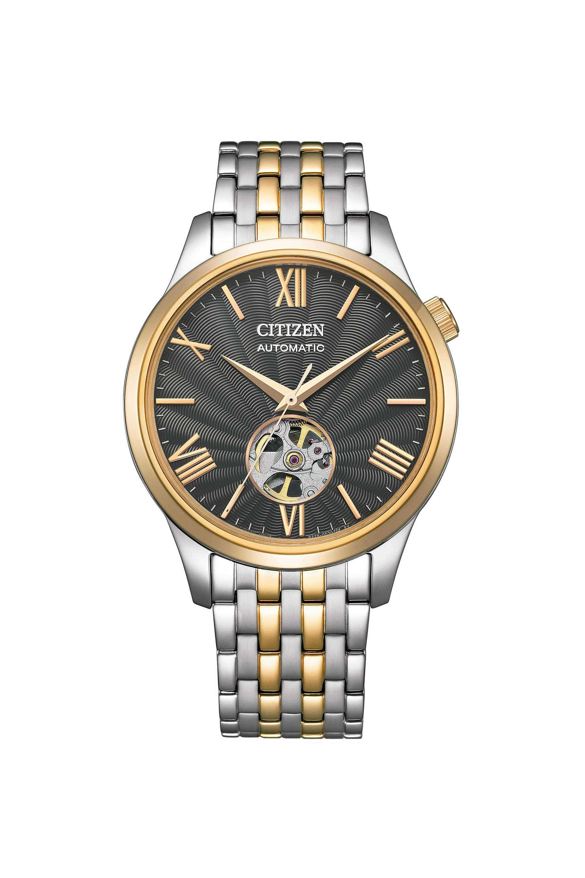 Mechanical-Open-Heart-Grey-Dial-Stainless-Steel-Analogue-Men-Wrist-Watch