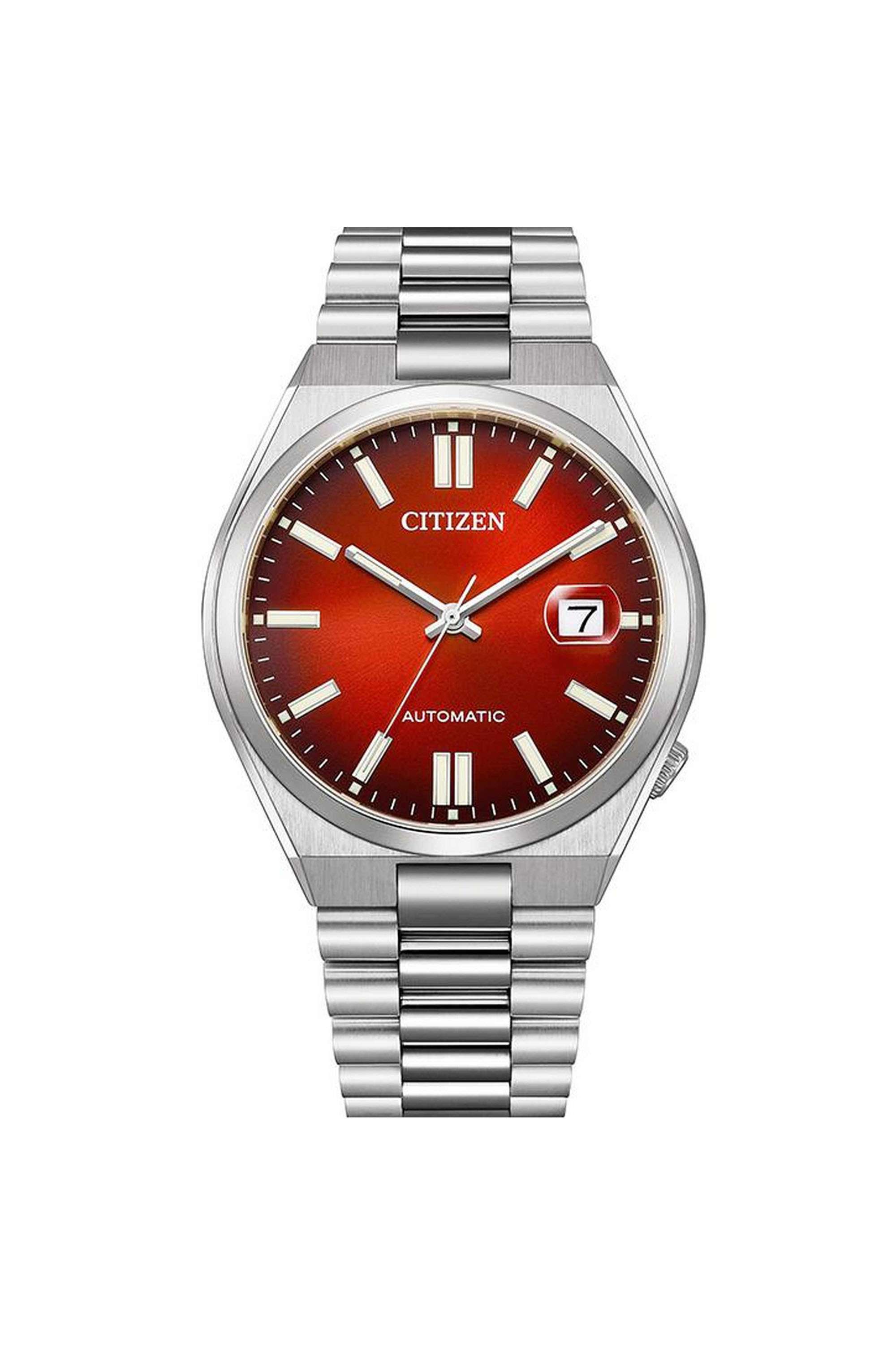 Tsuyosa-Automatic-40-mm-Automatic-Analogue-Watch-for-Men---Red-Dial-with-Silver-Stainless-Steel-Strap-(WCZSNJ015056W)