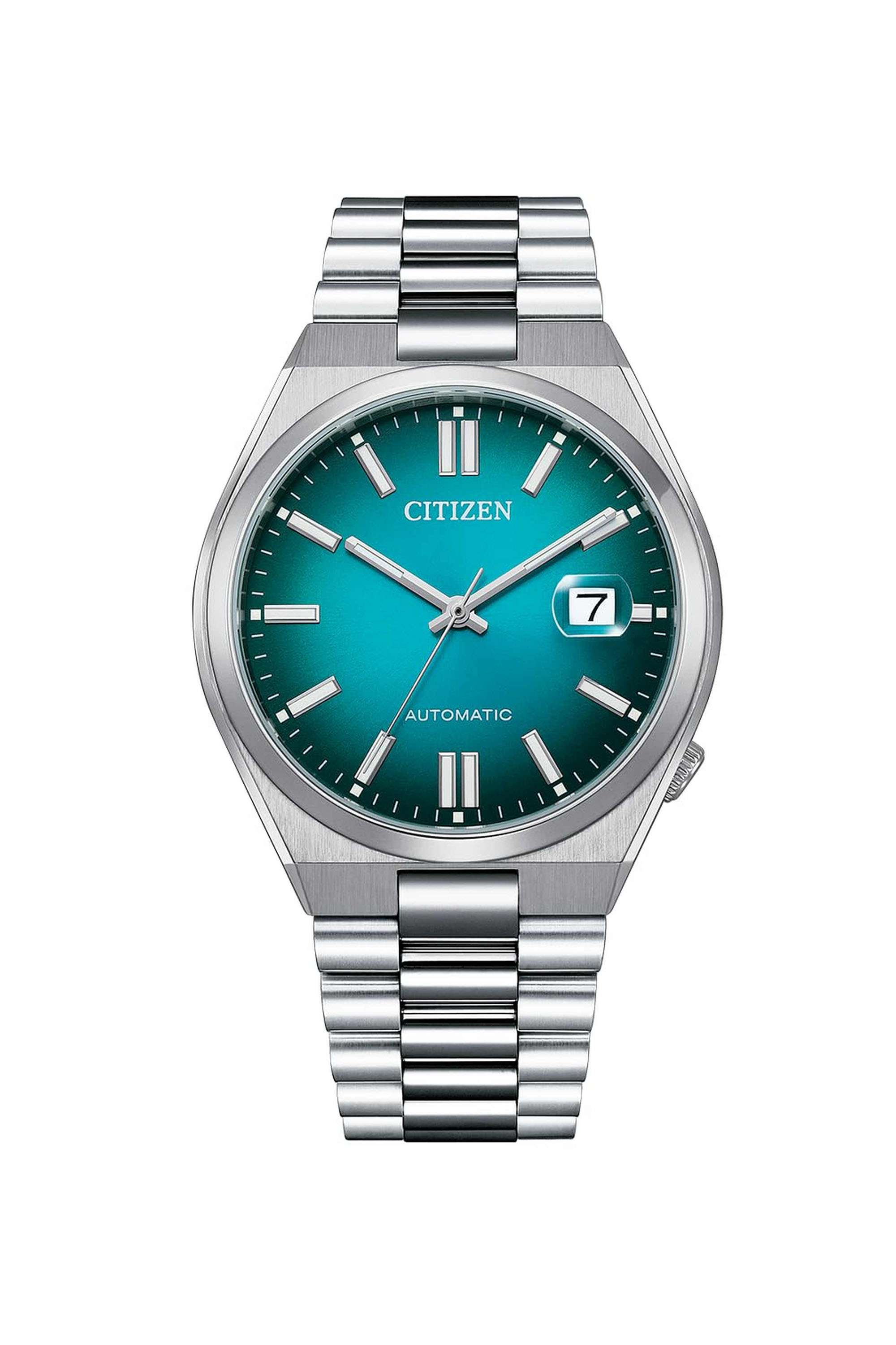 Tsuyosa-40-mm-Automatic-Analogue-Watch-for-Men---Green-Dial-with-Silver-Stainless-Steel-Strap-(WCZSNJ015188X)