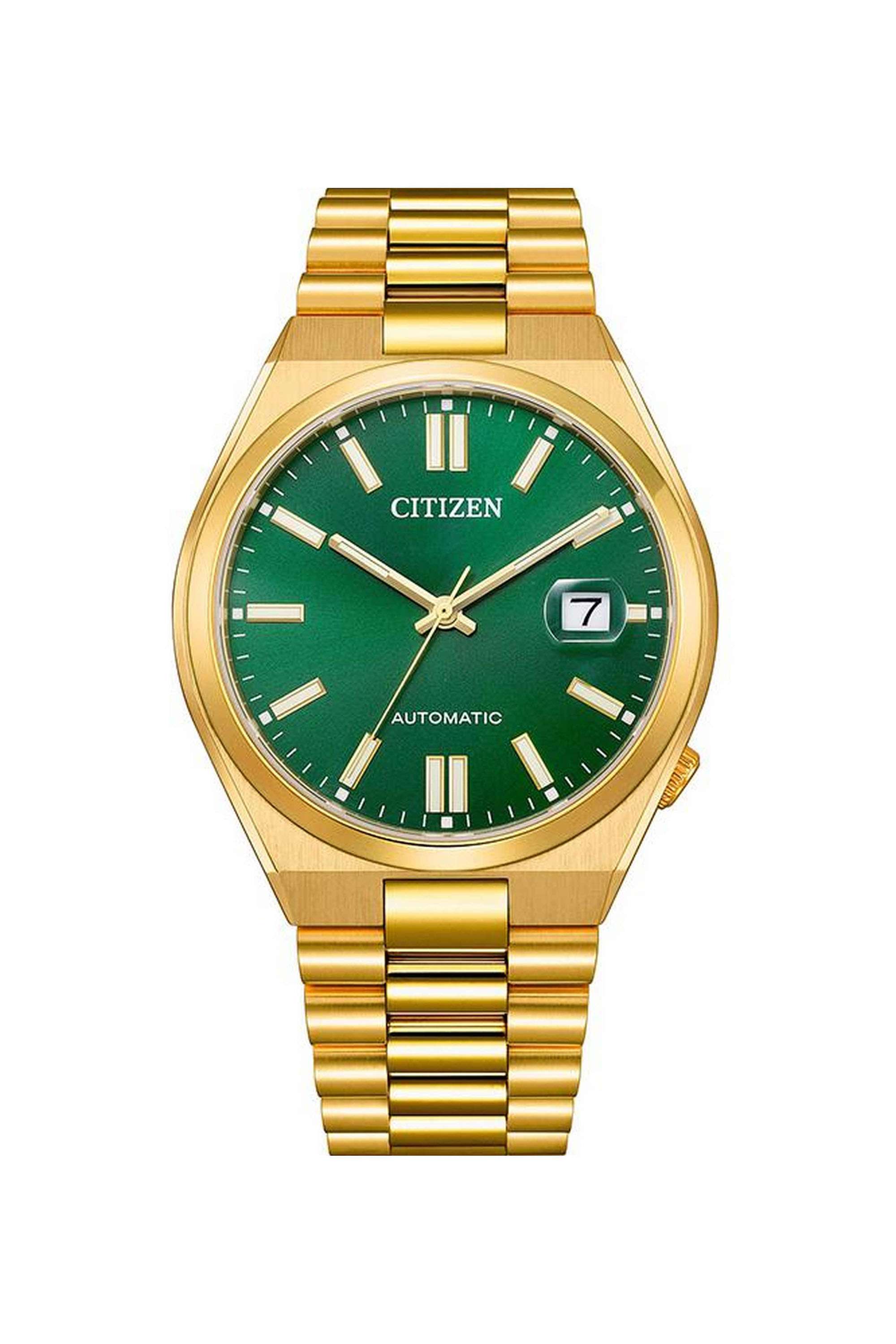 Tsuyosa-Automatic-40-mm-Automatic-Analogue-Watch-for-Men---Green-Dial-with-Gold-Stainless-Steel-Strap-(WCZSNJ015251X)