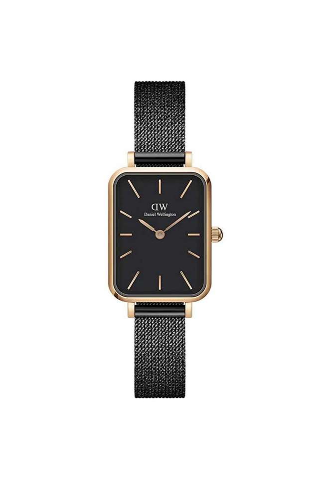 Quadro-Pressed-Black-Dial-Stainless-Steel-Analog-Watch-for-Women