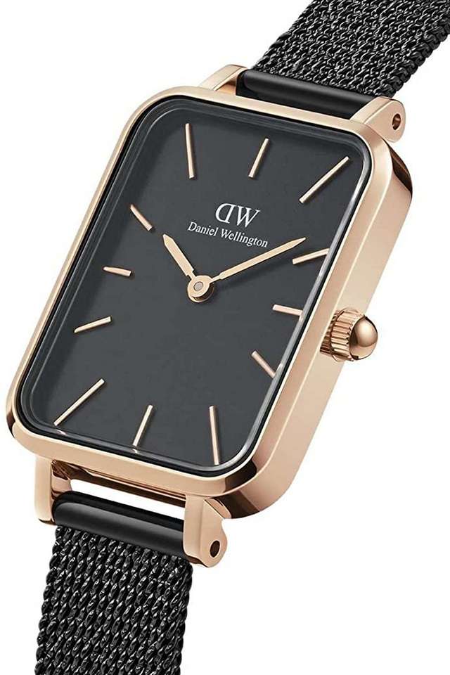 Quadro-Pressed-Black-Dial-Stainless-Steel-Analog-Watch-for-Women