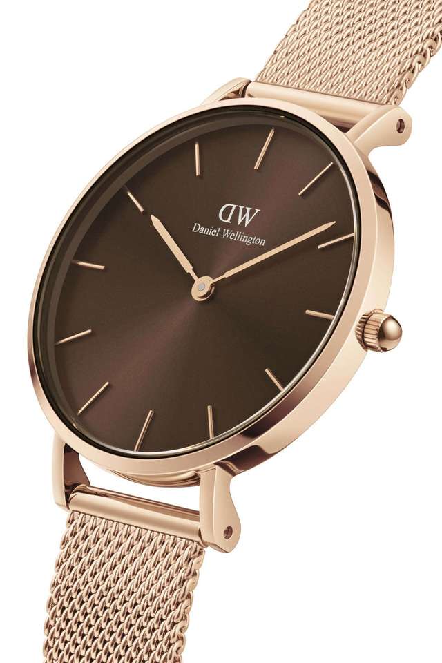 Petite-28-Amber-Brown-Dial-Stainless-Steel-Analog-Watch-for-Women