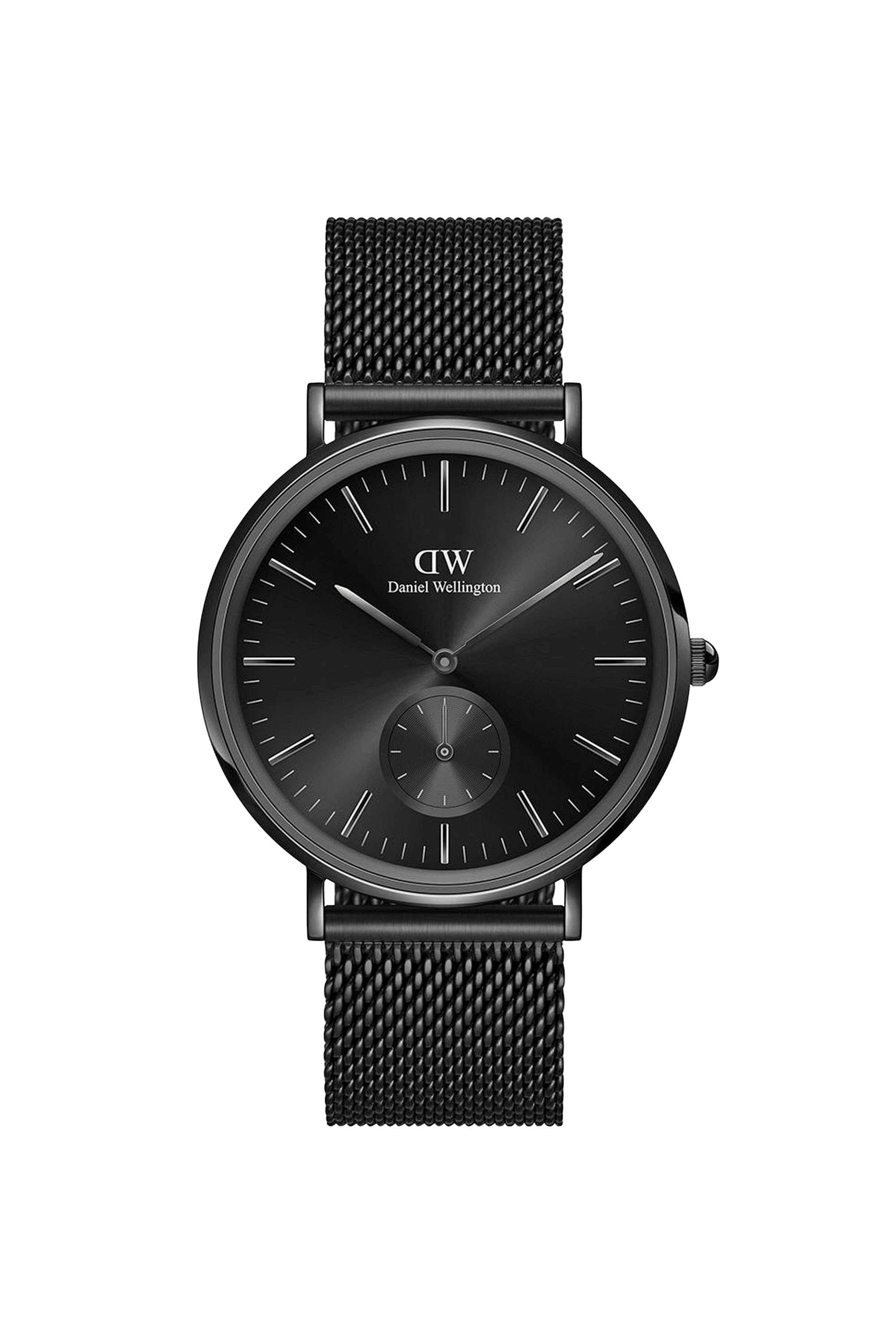 Classic-40-mm-Analogue-Quartz-Watch-For-Men-s---Black-Dial-with-Black-Stainless-Steel-Strap-(DW00100714K)