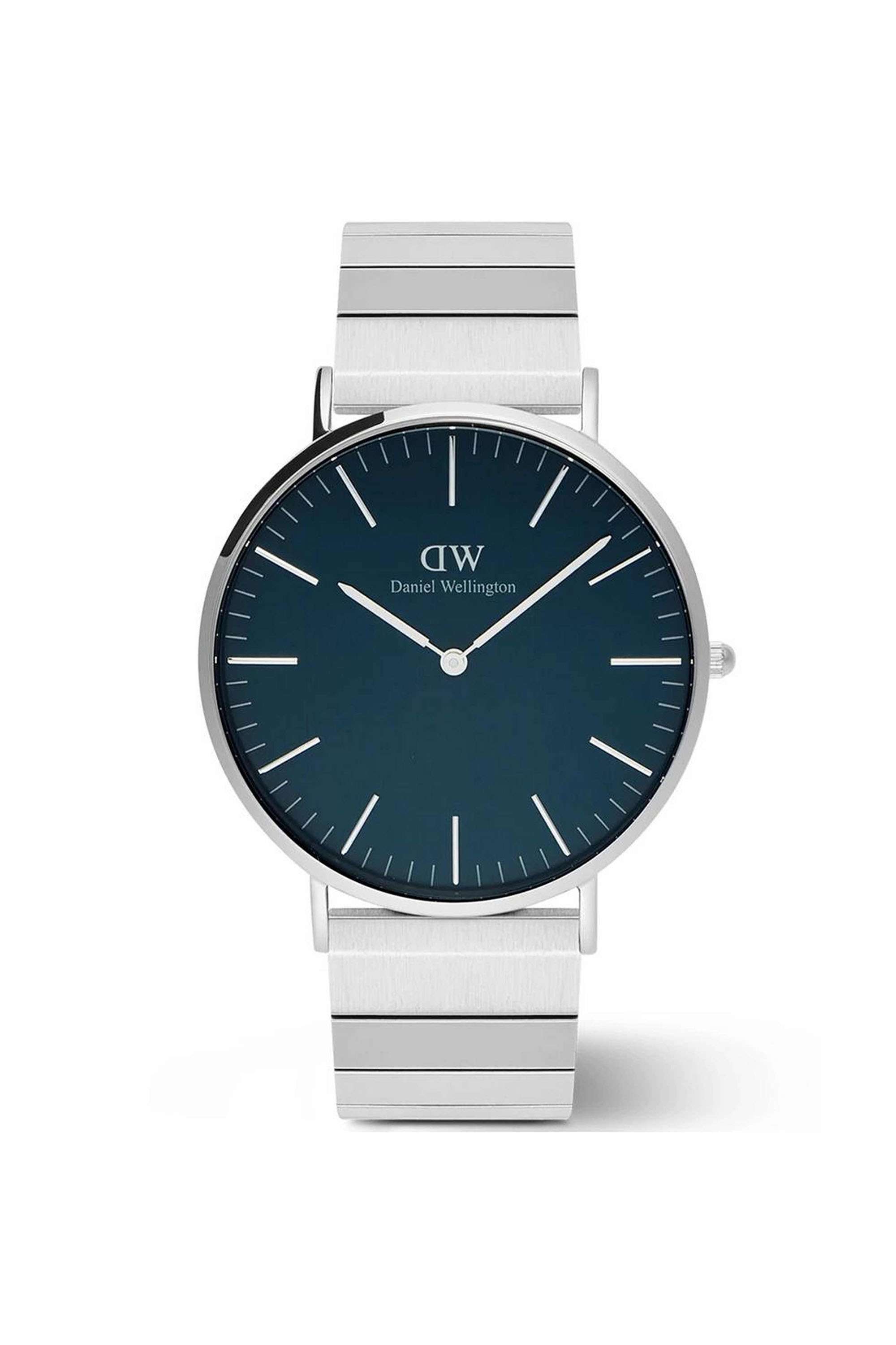 Classic-40-mm-Analogue-Quartz-Watch-For-Men-s---Blue-Dial-with-Silver-Stainless-Steel-Strap-(DW00100776K)