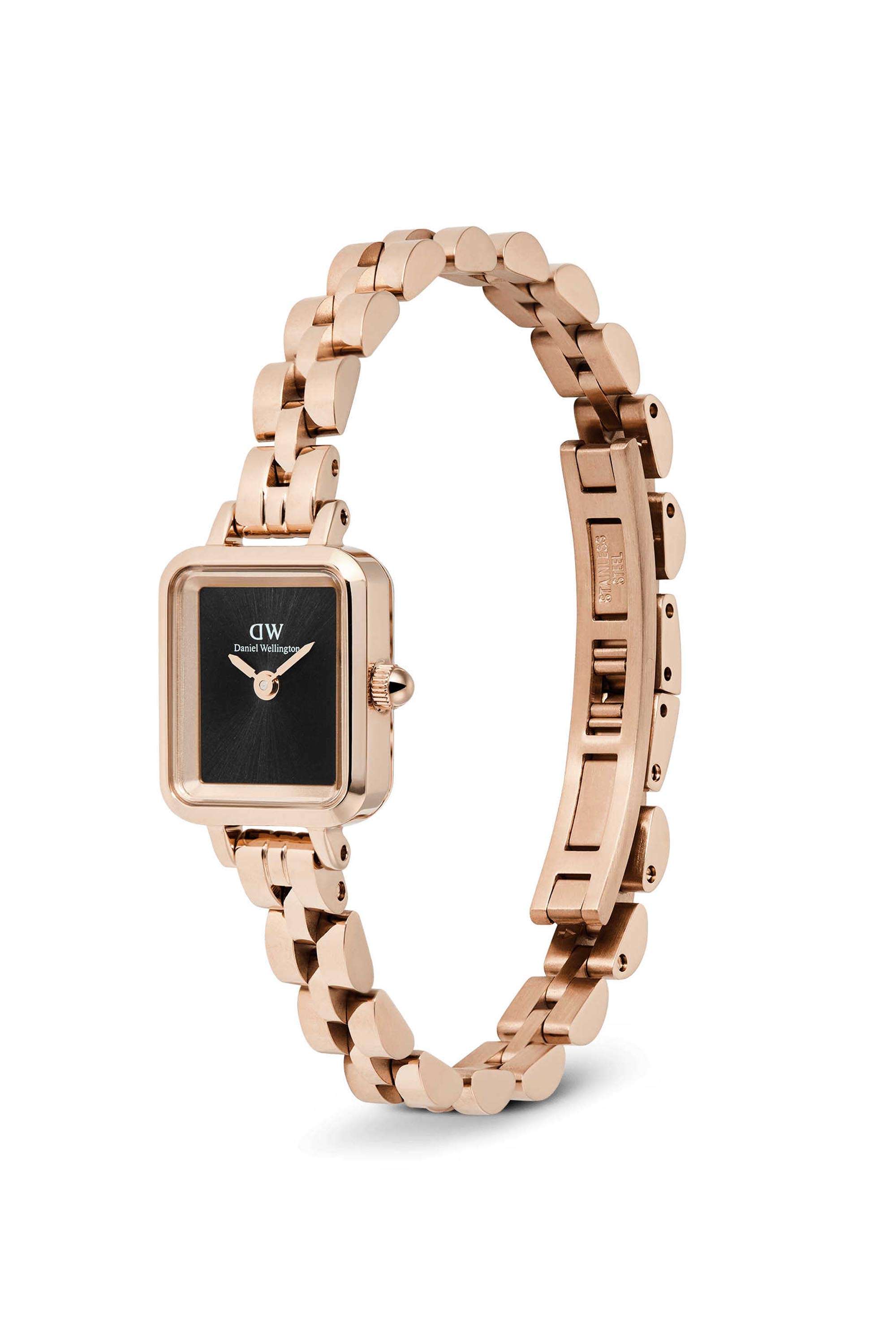 Quadro-Women-s-18.2-mm-Analog-Japanese-Quartz-Watch-Black-Dial-with-Rose-Gold-Stainless-Steel-Strap-(DW00100848K)