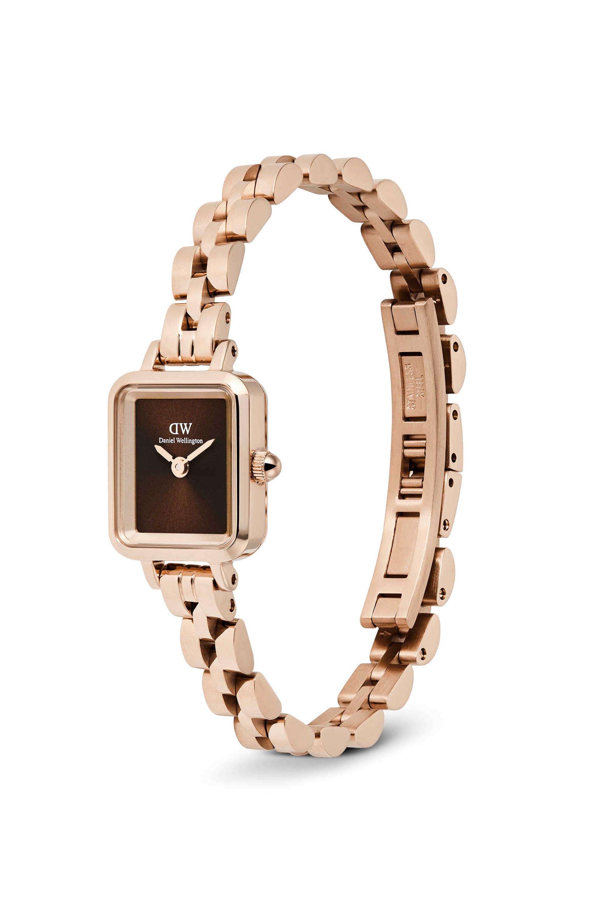 Quadro-Women-s-18.2-mm-Analog-Japanese-Quartz-Watch-Brown-Dial-with-Rose-Gold-Stainless-Steel-Strap-(DW00100849K)